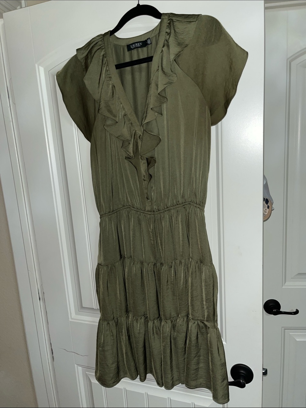 Ralph Lauren Olive Green Ruffle-Tiered Midi Dress